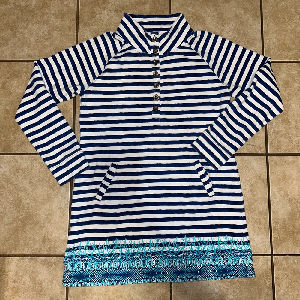 Lilly Pulitzer Captain Bright Navy Positano Stripe UPF 50 French Terry Dress LG